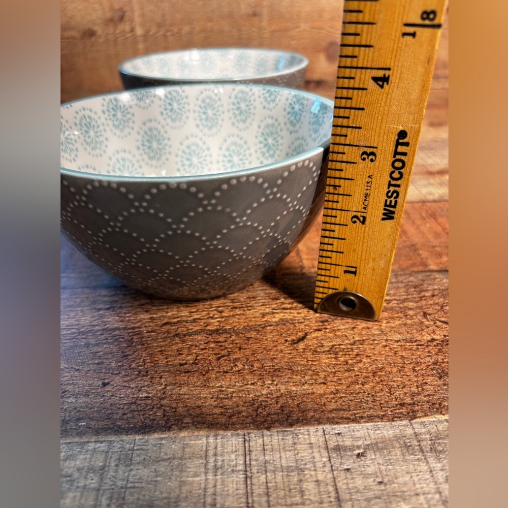 Pfaltzgraff Pad Print Grey Aqua 6” Bowl Cereal Soup Set Of 2 Textured - Picture 7 of 7